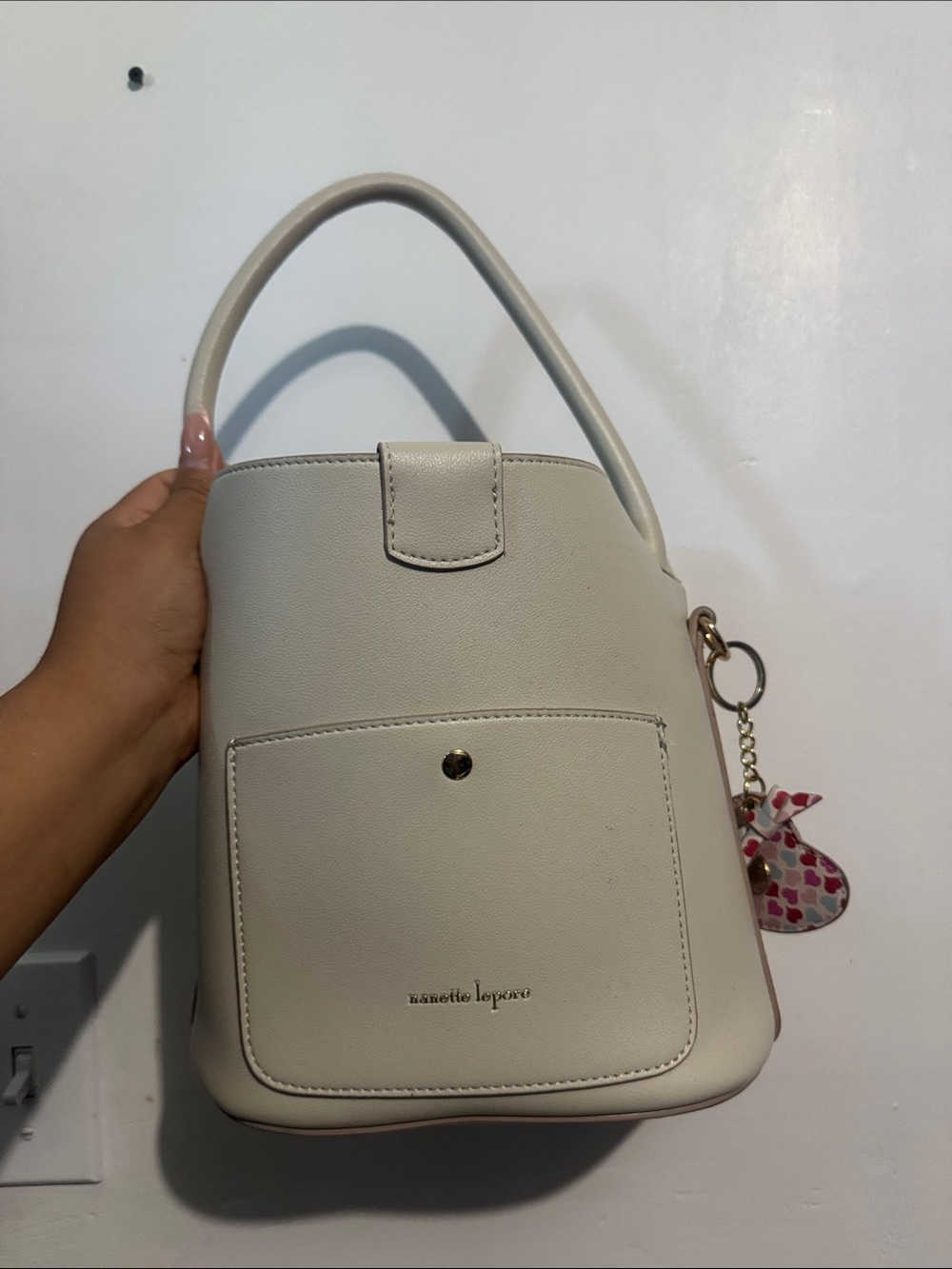 Nanette Lepore Ivory Bucket Shoulder Bag with Pocket